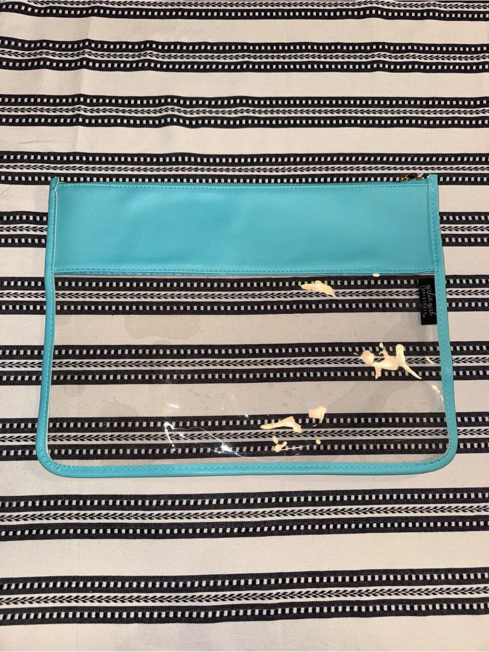 Turquoise 'TRAVEL' Clear Wristlet Cosmetic Pouch with Multicolor Lettering, NWOT